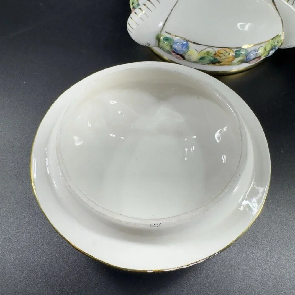 Vintage Capodimonte Italian Pottery Covered Dish Covered Bowl Dish Painted Italy